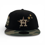 Black Three Stars Houston Astros Woodland Camo Visor Gray Bottom 20th Anniversary Side Patch New Era 59Fifty Fitted