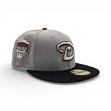 Light Gray Arizona Diamondbacks Black Visor Red Bottom 1998 Inaugural Season Side Patch New Era 59Fifty Fitted