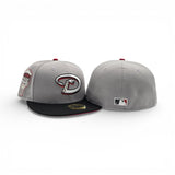 Light Gray Arizona Diamondbacks Black Visor Red Bottom 1998 Inaugural Season Side Patch New Era 59Fifty Fitted