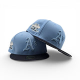 Sky Blue Oakland Athletics Navy Blue Visor Gray Bottom 1989 World Series Battle of The Bay Side Patch New Era 59Fifty Fitted
