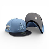 Sky Blue Oakland Athletics Navy Blue Visor Gray Bottom 1989 World Series Battle of The Bay Side Patch New Era 59Fifty Fitted