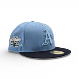 Sky Blue Oakland Athletics Navy Blue Visor Gray Bottom 1989 World Series Battle of The Bay Side Patch New Era 59Fifty Fitted