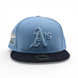 Sky Blue Oakland Athletics Navy Blue Visor Gray Bottom 1989 World Series Battle of The Bay Side Patch New Era 59Fifty Fitted