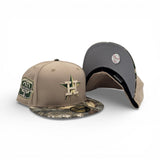 Camel Houston Astros Real Tree Visor Gray Bottom 20th Anniversary Side Patch New Era 59Fifty Fitted