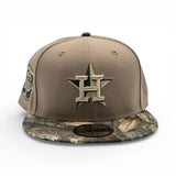 Camel Houston Astros Real Tree Visor Gray Bottom 20th Anniversary Side Patch New Era 59Fifty Fitted