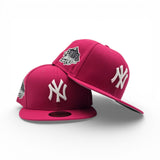 Bright Rose Pink New York Yankees Gray Bottom 1999 World Series Side Patch New Era 59Fifty Fitted