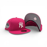 Bright Rose Pink New York Yankees Gray Bottom 1999 World Series Side Patch New Era 59Fifty Fitted