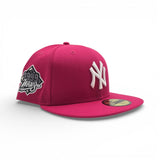 Bright Rose Pink New York Yankees Gray Bottom 1999 World Series Side Patch New Era 59Fifty Fitted