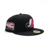 Black Montreal Expos Bright Rose Pink Logo Gray Bottom Olympic Stadium Side patch New Era 59Fifty Fitted