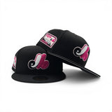 Black Montreal Expos Bright Rose Pink Logo Gray Bottom Olympic Stadium Side patch New Era 59Fifty Fitted