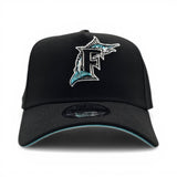 Black Florida Marlins Curved Brim Teal Bottom 1997 World Series Side Patch New Era A-Frame 9Forty Snapback