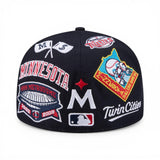 Navy Blue Minnesota Twins All Over Logo Gray Bottom 59FIFTY New Era Fitted