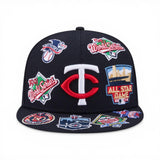 Navy Blue Minnesota Twins All Over Logo Gray Bottom 59FIFTY New Era Fitted