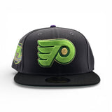 Dark Gray Philadelphia Flyers Black Visor Green Bottom 50th Anniversary Side Patch New Era 59Fifty Fitted