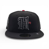 Black Houston Texans Red Bottom H-Town Skeleton Rock Hand Side Patch New Era 59Fifty Fitted