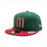 Green Mexico Latin Embroidery Red Visor Gray Bottom New Era 59Fifty Fitted