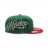 Green Mexico Latin Embroidery Red Visor Gray Bottom New Era 59Fifty Fitted