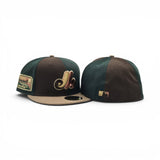 Dark Green/Brown Pinwheel Montreal Expos Tan Visor Gray Bottom Olympic Stadium Side patch New Era 59Fifty Fitted