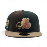 Dark Green/Brown Pinwheel Montreal Expos Tan Visor Gray Bottom Olympic Stadium Side patch New Era 59Fifty Fitted