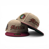 Camel Mexico Burgundy Visor Green Bottom Aztec Side Patch New Era 59Fifty Fitted