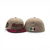 Camel Mexico Burgundy Visor Green Bottom Aztec Side Patch New Era 59Fifty Fitted