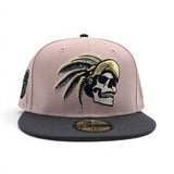Pink Rouge Mexico Aztec Skull Warriors Dark Gray Visor Gray Bottom Aguila Side Patch New Era 59Fifty Fitted