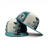Navy Blue/Off White/Teal Pinwheel Seattle Mariners Cartoon Logo Teal Visor Gray Bottom 30th Anniversary Side Patch New Era 59Fifty Fitted