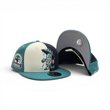 Navy Blue/Off White/Teal Pinwheel Seattle Mariners Cartoon Logo Teal Visor Gray Bottom 30th Anniversary Side Patch New Era 59Fifty Fitted