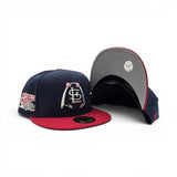 Light Navy Blue St. Louis Cardinals Cartoon Logo Red Visor Gray Bottom 1982 World Series New Era 59Fifty Fitted