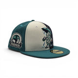 Navy Blue/Off White/Teal Pinwheel Seattle Mariners Cartoon Logo Teal Visor Gray Bottom 30th Anniversary Side Patch New Era 59Fifty Fitted