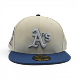 Off White Oakland Athletics Indigo Blue Gray Bottom Rickey Henderson Field Side Patch New Era 59Fifty Fitted