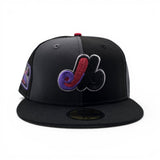 Dark Gray/Black Pinwheel Montreal Expos Black Visor Gray Bottom Olympic Stadium Side patch New Era 59Fifty Fitted