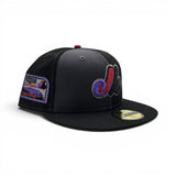 Dark Gray/Black Pinwheel Montreal Expos Black Visor Gray Bottom Olympic Stadium Side patch New Era 59Fifty Fitted