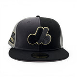 Dark Gray/Black Pinwheel Montreal Expos Black Visor Pink Bottom Olympic Stadium Side patch New Era 59Fifty Fitted