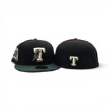 Black Texas Rangers Parrot Logo Dark Green Visor Gray Bottom Final Season Side Patch New Era Fitted