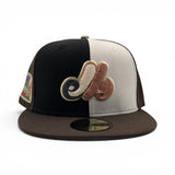 Pinwheel Black/Off White/Brown Montreal Expos Brown Visor Gray Bottom Olympic Stadium Side patch New Era 59Fifty Fitted