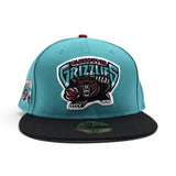 Teal Vancouver Grizzlies Black Visor Gray Bottom 1995 Inaugural Season Side Patch New Era 59Fifty Hardwood Classics Fitted