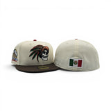 Off White Mexico Aztec Skull Warriors Brown Visor Green Bottom Aztec Skull Side Patch New Era 59Fifty Fitted