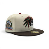 Off White Mexico Aztec Skull Warriors Brown Visor Green Bottom Aztec Skull Side Patch New Era 59Fifty Fitted