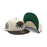 Off White Mexico Aztec Skull Warriors Brown Visor Green Bottom Aztec Skull Side Patch New Era 59Fifty Fitted