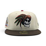 Off White Mexico Aztec Skull Warriors Brown Visor Green Bottom Aztec Skull Side Patch New Era 59Fifty Fitted