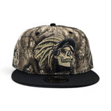 Real Tree Apex Mexico Aztec Skull Warriors Black Visor Gray Bottom Aztec Eagle Side Patch New Era 59Fifty Fitted