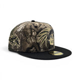 Real Tree Apex Mexico Aztec Skull Warriors Black Visor Gray Bottom Aztec Eagle Side Patch New Era 59Fifty Fitted