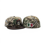 Real Tree Mexico Aztec Skull Warriors Brown Visor Green Bottom Aztec Grounds Side Patch New Era 59Fifty Fitted