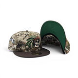 Real Tree Mexico Aztec Skull Warriors Brown Visor Green Bottom Aztec Grounds Side Patch New Era 59Fifty Fitted