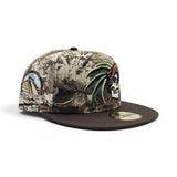 Real Tree Mexico Aztec Skull Warriors Brown Visor Green Bottom Aztec Grounds Side Patch New Era 59Fifty Fitted