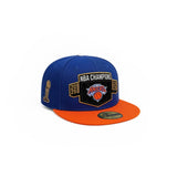 *** PRE-ORDER ARRIVING MIDDLE Of AUGUST Royal Blue 2025-2026 New York Knicks Champions Orange Visor Gray Bottom Trophy Side Patch New Era 59Fifty Fitted
