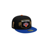 *** PRE-ORDER ARRIVING MIDDLE Of AUGUST Royal Blue 2025-2026 New York Knicks Champions Black Visor Gray Bottom Trophy Side Patch New Era 59Fifty Fitted