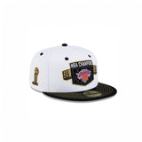 *** PRE-ORDER ARRIVING MIDDLE Of AUGUST White 2025-2026 New York Knicks Champions Black Visor Gray Bottom Trophy Side Patch New Era 59Fifty Fitted