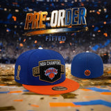 *** PRE-ORDER ARRIVING MIDDLE Of AUGUST Royal Blue 2025-2026 New York Knicks Champions Orange Visor Gray Bottom Trophy Side Patch New Era 59Fifty Fitted